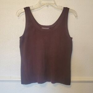Sigrid Olsen Collection Brown Silk Blend Ribbed Knit Tank Top Womens Medium